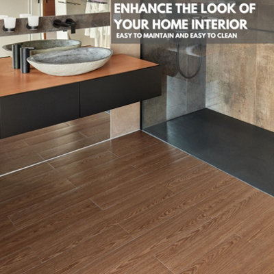 Self Adhesive Floor Planks - Pack of 10 Planks Covers (1.39m²) 14.96 ft² - Peel And Stick Vinyl Flooring Brown Wood Effect