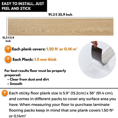 Self Adhesive Floor Planks - Pack of 10 Planks Covers 14.96 ft² (1.39m²) - Peel And Stick Vinyl Flooring Natural Wood Effect