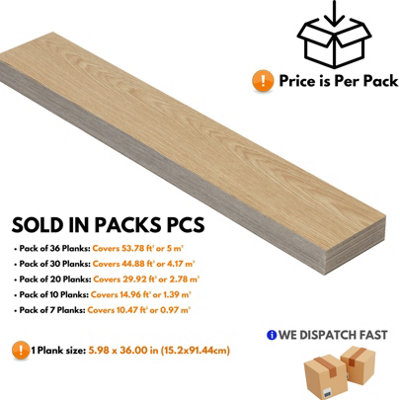 Self Adhesive Floor Planks - Pack of 10 Planks Covers 14.96 ft² (1.39m²) - Peel And Stick Vinyl Flooring Natural Wood Effect