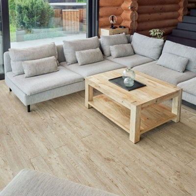 Self Adhesive Floor Planks - Pack of 7 Planks Covers 10.47 ft² (0.97m²) Peel And Stick Vinyl Flooring Bleached Oak Timber Effect