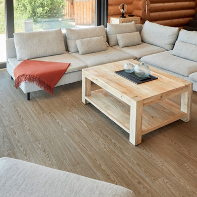 Self Adhesive Floor Planks - Pack of 7 Planks Covers 10.47 ft² (0.97m²) - Peel And Stick Vinyl Flooring in Beige Grey Wood Effect