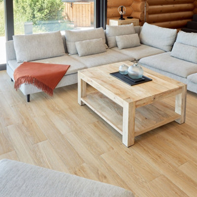 Self Adhesive Floor Planks - Pack of 7 Planks Covers 10.47 ft² (0.97m²) - Peel And Stick Vinyl Flooring in Beige Wood Effect