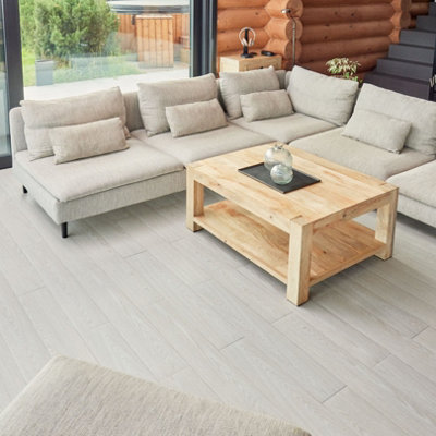Self Adhesive Floor Planks - Pack of 7 Planks Covers 10.47 ft² (0.97m²) Peel And Stick Vinyl Flooring Lactik-White Wood Effect