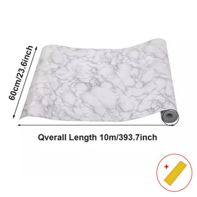 Self-Adhesive Grey Marble Effect Vinyl Flooring Roll, 10m x 60cm ...