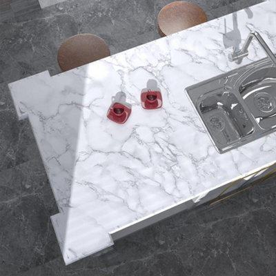 Self-Adhesive Grey Marble Effect Vinyl Flooring Roll, 10m x 60cm ...