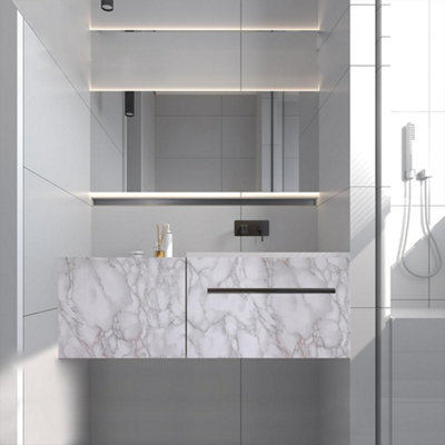 Self-Adhesive Grey Marble Effect Vinyl Flooring Roll, 10m x 60cm ...