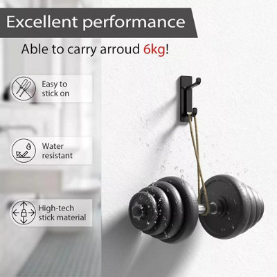 thumbnail image 2 of Homeasy 5 Pack Self-Adhesive Towel Hook, 5kg Bathrobe Wall Hook, 3M Stainless Steel Brushed Bathroom And Kitchen Towel Rack, No Drilling Black 2 of 11