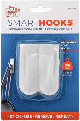 Self-Adhesive Removable General Purpose Decorative Storage Hooks, White, Medium, Set of 2 Pieces