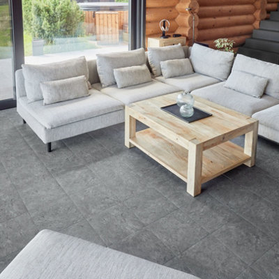 Self-Adhesive Vinyl Floor Tiles - 30 Pack for 30 ft² (2.79 m²) Coverage - Peel & Stick Vinyl Floor Tiles - Dark Grey Marble Effect