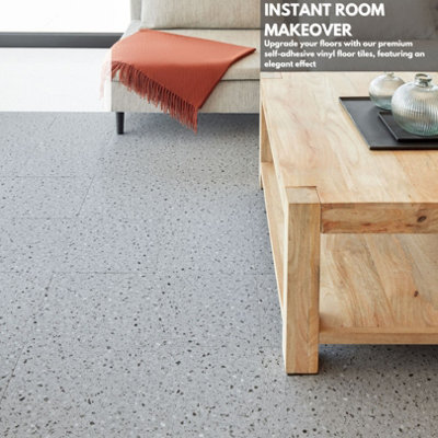 Self-Adhesive Vinyl Floor Tiles - 30 Pack for 30 ft² (2.79 m²) Coverage - Peel & Stick Vinyl Floor Tiles - Granite Terrazzo Effect - 5