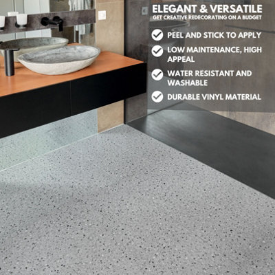 Self-Adhesive Vinyl Floor Tiles - 30 Pack for 30 ft² (2.79 m²) Coverage - Peel & Stick Vinyl Floor Tiles - Granite Terrazzo Effect - 6