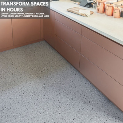 Self-Adhesive Vinyl Floor Tiles - 30 Pack for 30 ft² (2.79 m²) Coverage - Peel & Stick Vinyl Floor Tiles - Granite Terrazzo Effect - 7