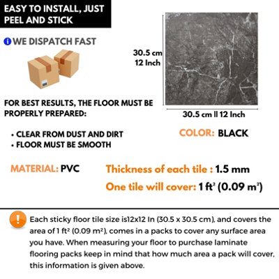 Self-Adhesive Vinyl Floor Tiles - 30 Pack for 30 ft² (2.79 m²) Coverage - Peel & Stick Vinyl Floor Tiles - Luxe Marble Effect
