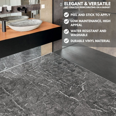 Self-Adhesive Vinyl Floor Tiles - 30 Pack for 30 ft² (2.79 m²) Coverage - Peel & Stick Vinyl Floor Tiles - Luxe Marble Effect - 7