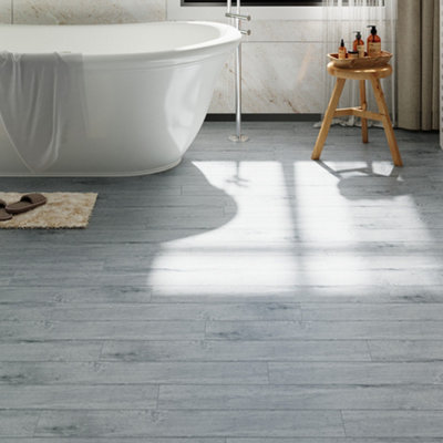 Self Adhesive Wood Grain Effect PVC Flooring Planks for Home Decoration Peel and Stick Floor Tiles Grey 5 m² Coverage 36 Pcs