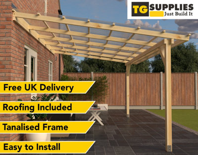 Self-assembly Lean-to Pergola Vista Kit With Clear Corrugated Roofing 