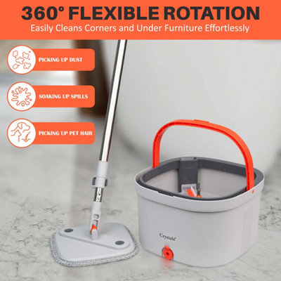 Self Cleaning 360 Spin Microfibre Square Mop & Bucket Set Wash & Dry System