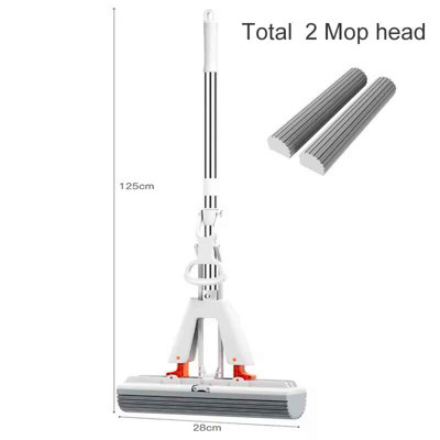 Self Draining Sponge Mop with 2 Mop Heads Floor & Wall Cleaning Tool