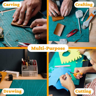 Self Healing Rectangular Green A3 Cutting Mat - Anti-Slip Blade-Resistant Core with Metric Grid Lines Universal Mat - 3