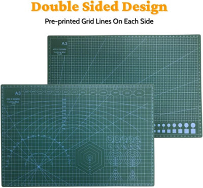 Self Healing Rectangular Green A3 Cutting Mat - Anti-Slip Blade-Resistant Core with Metric Grid Lines Universal Mat - 6