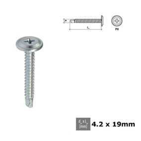 Self Tapping Screw PH Head Selfdrilling Screw with Flat Washer - Size 4.2x19mm - Pack of 1000