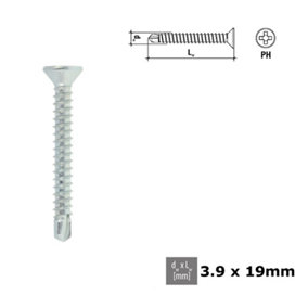 Self Tapping Screw uPVC PVC PH Head Self-drilling Galvanized - Size 3.9x19mm - Pack of 1000