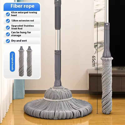 Self Twisting Hand Washable Mop with 2 Heads Wet Dry for Home Use