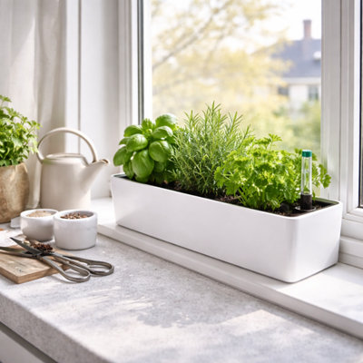 Self Watering Herb Planter Box with Water Level Indicator - Rectangular ...