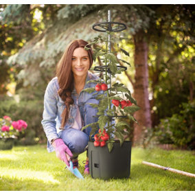 Self-watering Tomato Pot, trough, planter - extendable trellis - vegetables, flowers - 390mm dia, 1090mm tall, 21L