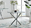 Selina 100cm 2 4 seater Round Glass Dining Table with Nested Starburst Square Silver Chrome Metal Legs