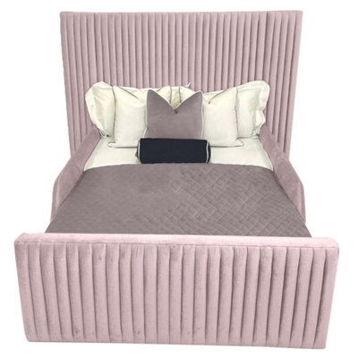 Selina Kids Bed Gaslift Ottoman Plush Velvet with Safety Siderails- Pink