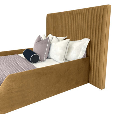 Selina Kids Bed Plush Velvet with Safety Siderails- Beige