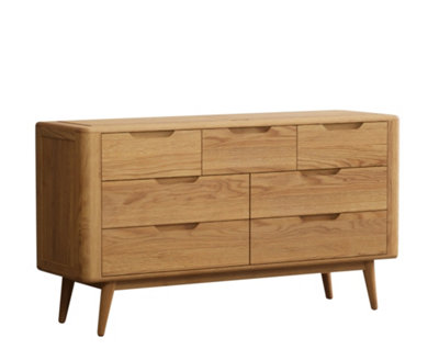 Selka Solid Oak 3 Over 4 Wide Chest Of Drawers
