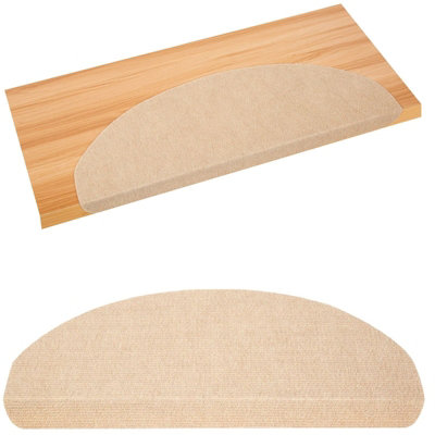 Semi Circle 15 Piece Carpet Stair Treads Floor Mat Protection Cover Step Staircase Beige