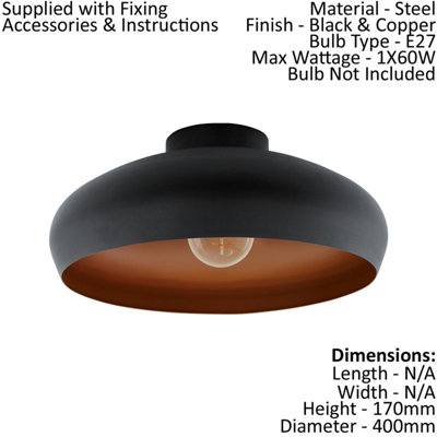 Semi Flush Ceiling Light Black Copper Round Shade 1 x 60W E27