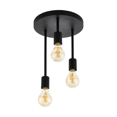 Semi Flush Ceiling Light Black Steel Modern 3 Arm Feature 60W E27 Bulb