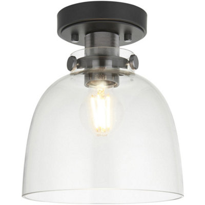 Semi Flush Low Ceiling Light Smokey grey tinted glass & black chrome