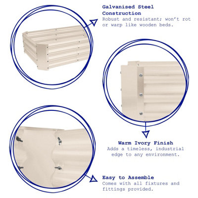 Semicircular Galvanised Steel Outdoor Raised Garden Beds Planter Medium - 90cm x 45cm - Ivory - Pack of 2
