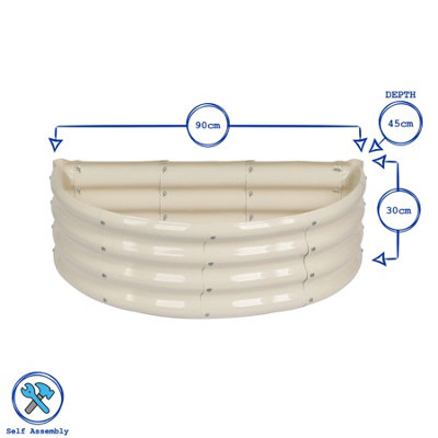 Semicircular Galvanised Steel Outdoor Raised Garden Beds Planter Medium - 90cm x 45cm - Ivory - Pack of 2