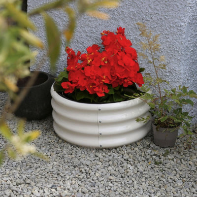 Semicircular Galvanised Steel Outdoor Raised Garden Beds Planter Medium - 90cm x 45cm - Ivory - Pack of 2