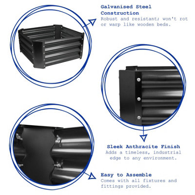 Semicircular Galvanised Steel Raised Garden Beds - 60cm x 30cm - Anthracite - Pack of 2