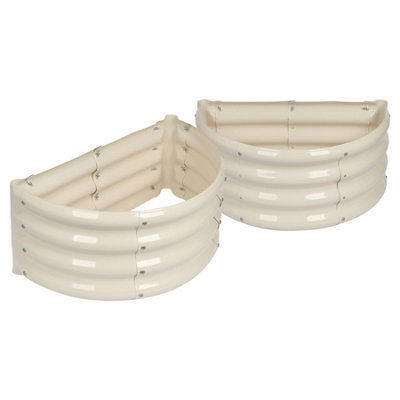 Semicircular Galvanised Steel Raised Garden Beds - 60cm x 30cm - Ivory - Pack of 2