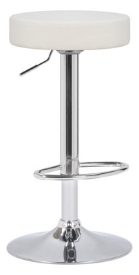 Semplice Breakfast Bar Stool, Chrome Footrest, Height Adjustable Swivel Gas Lift, Home Bar & Kitchen Faux-Leather Barstool, White