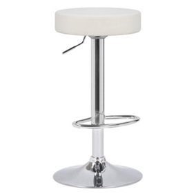 Semplice Breakfast Bar Stool, Chrome Footrest, Height Adjustable Swivel Gas Lift, Home Bar & Kitchen Faux-Leather Barstool, White