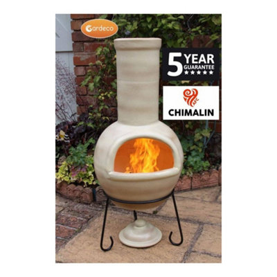 Sempra large Chimalin AFC chimenea in glazed cappucino, including lid & stand