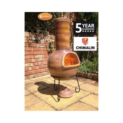 Sempra large Chimalin AFC chimenea in glazed caramel, including lid & stand