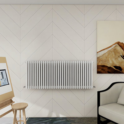 SENA Savoy Horizontal 600mm x 1460mm Cast Iron Triple Column Radiator - White