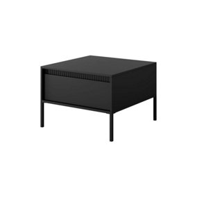 SENNE Black Matt Coffee Table with Drawer (H)480mm (W)680mm (D)680mm - With Metal Legs