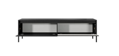 SENNE Modern Large TV Cabinet (H)530mm (W)1870mm (D)400mm - Black Matt with Trendy Fluted Fronts