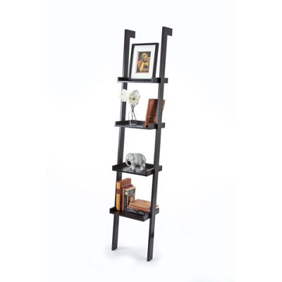 Sennen BLACK Wooden 4 tier Ladder Shelf / Leaning Bookcase